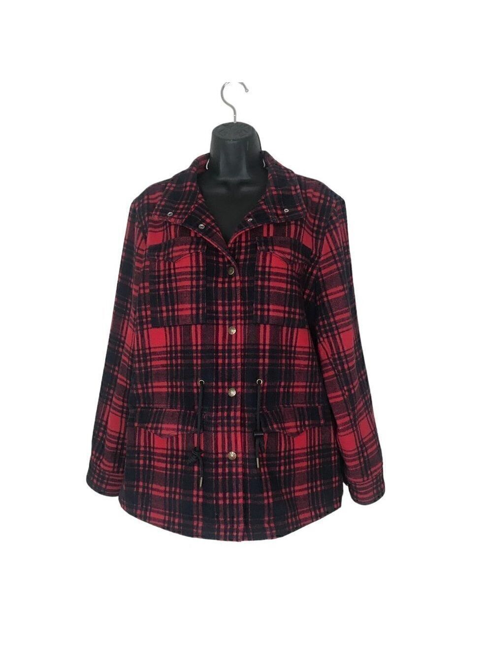 Levi's Black & Red Plaid Wool Blend Snap Buttons Jacket Size L